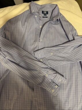 Cutter & Buck Men's Light Blue Check Dress Shirt